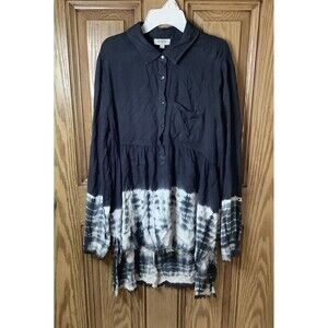 Umgee Women’s Sz S Blue Tie Dye Tunic Top Blouse Roll Tab Sleeves High Low Hem